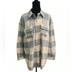 Lane Bryant Shirt Top Women Size 14/16 Plaid Blue &white Flannel 4 Pockets
